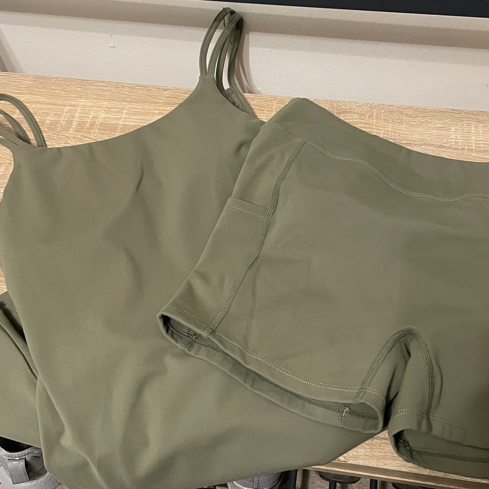 Olive Green Women's Halara dress with shorts - Picture 9 of 13